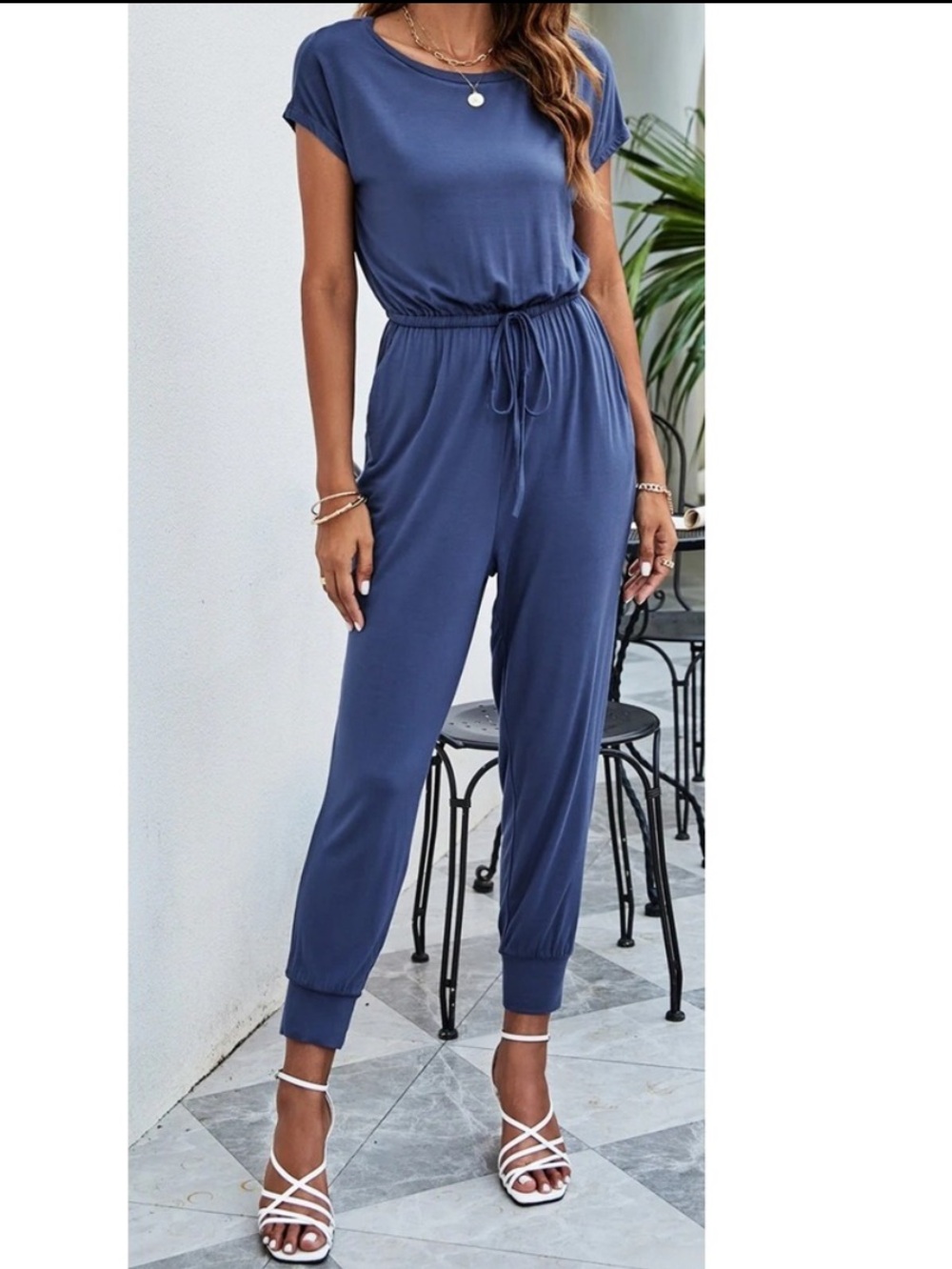 PrettyGarden Navy Jumpsuit Medium Stretchy Jogger Style